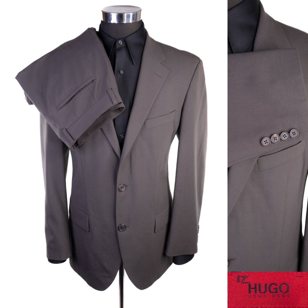 Hugo Boss 2-Pcs Solid Brown 2-Button Wool Suit Blazer Jacket Sz 40R Pants 36X31
